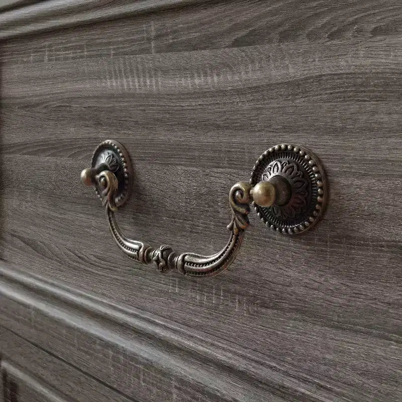 Famapy Farmhouse Nightstand Bedside Table 5-Drawer Chest Dresser with Antique Bronze Knobs,for Bedroom Storage Distressed Chest of Drawers