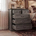 Famapy Farmhouse Nightstand Bedside Table 5-Drawer Chest Dresser with Antique Bronze Knobs,for Bedroom Storage Distressed Chest of Drawers