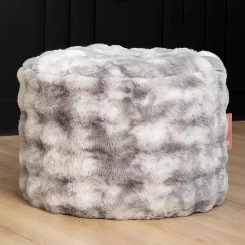 Raven Round Ottoman Accent Pouf by Raven-Symon Home - Faux Fur