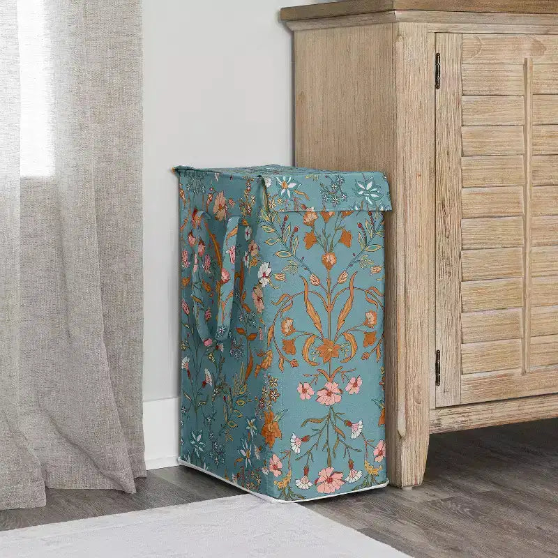 Sweet Jojo Designs Panier à linge pliable pour fille avec poignées Fleurs sauvages bohèmes bleues, oranges et roses