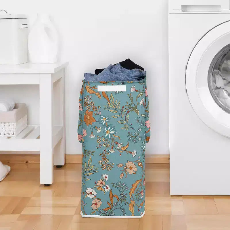 Sweet Jojo Designs Panier à linge pliable pour fille avec poignées Fleurs sauvages bohèmes bleues, oranges et roses