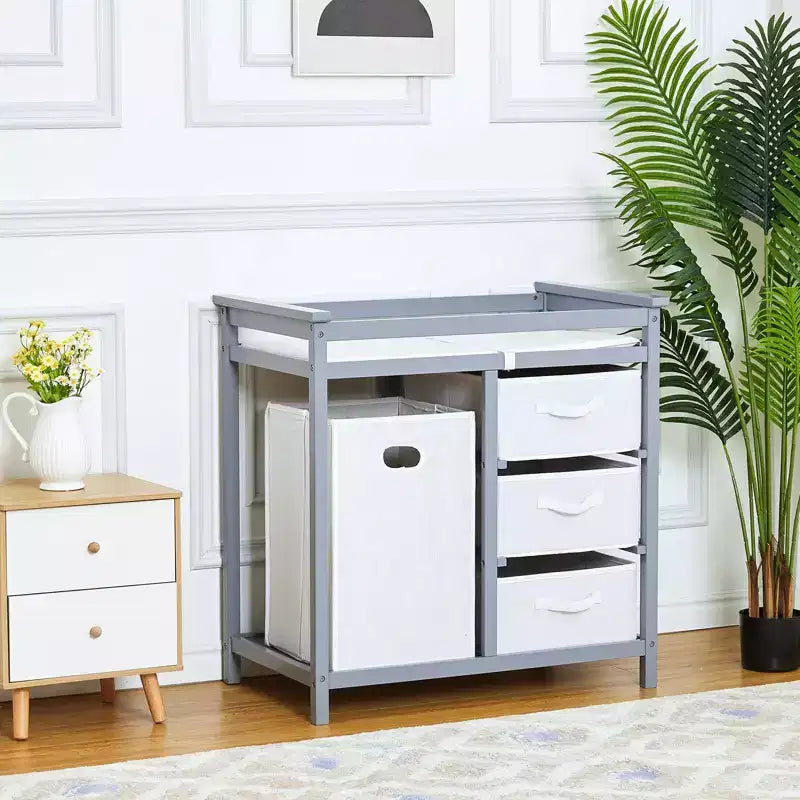 Commode à langer moderne pour bébé avec 3 tiroirs et panier à linge, meuble de chambre d'enfant