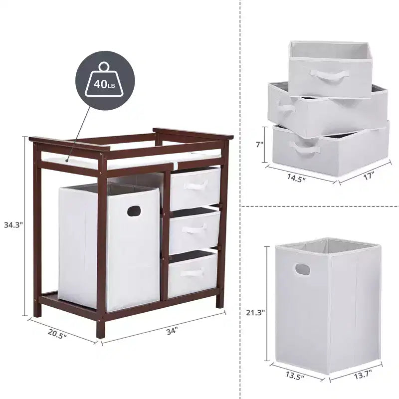 36 Modern Baby Changing Table Dresser with 3 Drawers & Laundry Hamper  Nursery Furniture