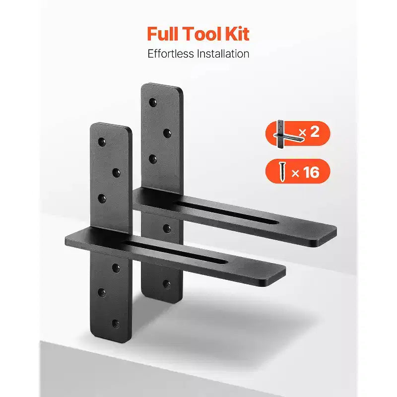 Équerres de tablette en T VEVOR, 2 pcs, Capacité de charge de 90 kg (200 lbs), 304,8x73,5x304,8 mm (12x2,89x12 po), Équerres en acier massif robustes pour tablettes, Noir