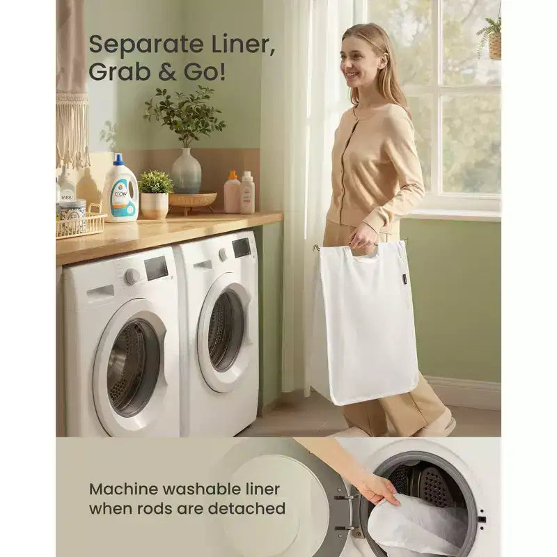 Corbeille à linge SONGMICS avec couvercle, panier à linge en rotin PE avec sac de doublure amovible, panier de rangement, trieur à 3 sections, 160 L