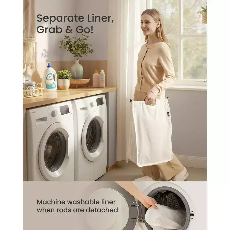 Corbeille à linge SONGMICS avec couvercle, panier à linge en rotin PE avec sac de doublure amovible, panier de rangement, trieur à 3 sections, 160 L