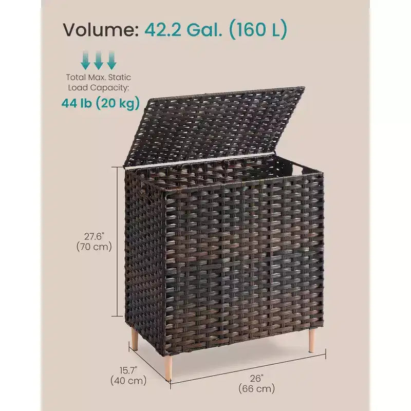 Corbeille à linge SONGMICS avec couvercle, panier à linge en rotin PE avec sac de doublure amovible, panier de rangement, trieur à 3 sections, 160 L