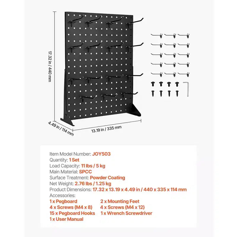 Présentoir perforé VEVOR, présentoir de table perforé de 43,2 x 33 cm avec 15 crochets, panneau perforé en acier laminé à froid épaissi, noir (1 pièce)
