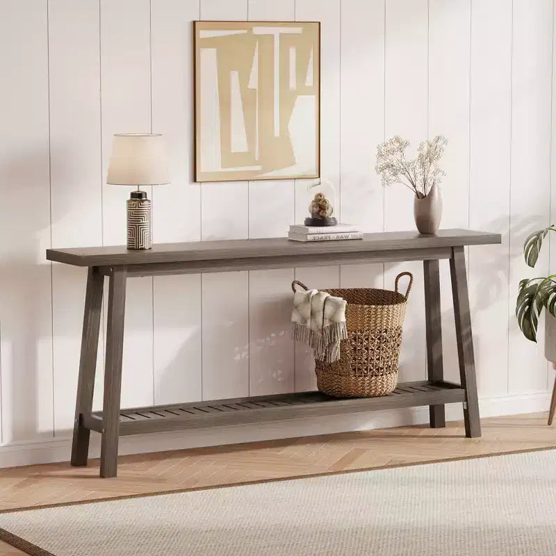 Console Table, 2-Tier Narrow Sofa Table Behind Couch, Extra Long Entryway Table for Hallway, Industrial Farmhouse Entry Table for Living Room, Foyer