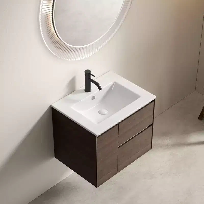 JVNOXK Lavabo de salle de bain de 24 pouces, Lavabo de salle de bain en céramique avec trou de trop-plein, Sans drain, Pratique pour ranger des articles personnels, Blanc brillant