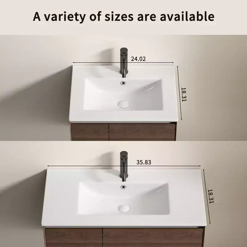 JVNOXK Lavabo de salle de bain de 24 pouces, Lavabo de salle de bain en céramique avec trou de trop-plein, Sans drain, Pratique pour ranger des articles personnels, Blanc brillant