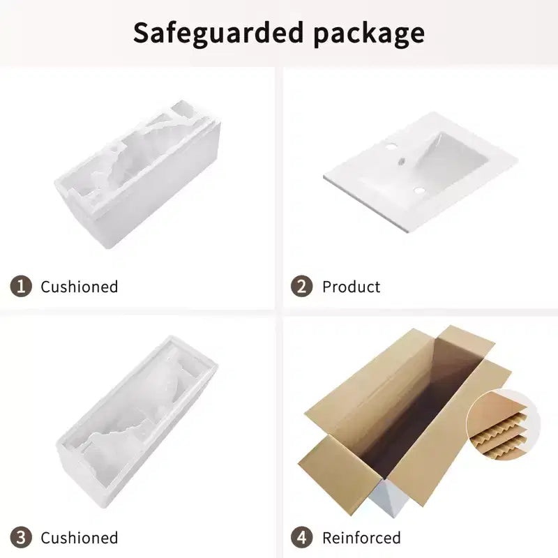 JVNOXK Lavabo de salle de bain de 24 pouces, Lavabo de salle de bain en céramique avec trou de trop-plein, Sans drain, Pratique pour ranger des articles personnels, Blanc brillant