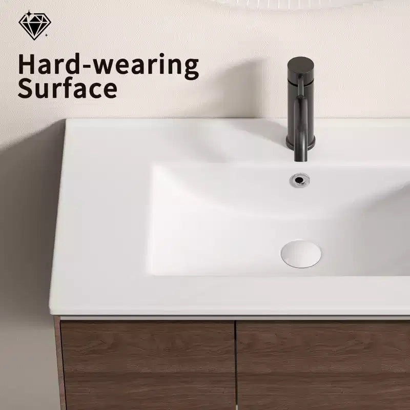 JVNOXK Lavabo de salle de bain de 24 pouces, Lavabo de salle de bain en céramique avec trou de trop-plein, Sans drain, Pratique pour ranger des articles personnels, Blanc brillant