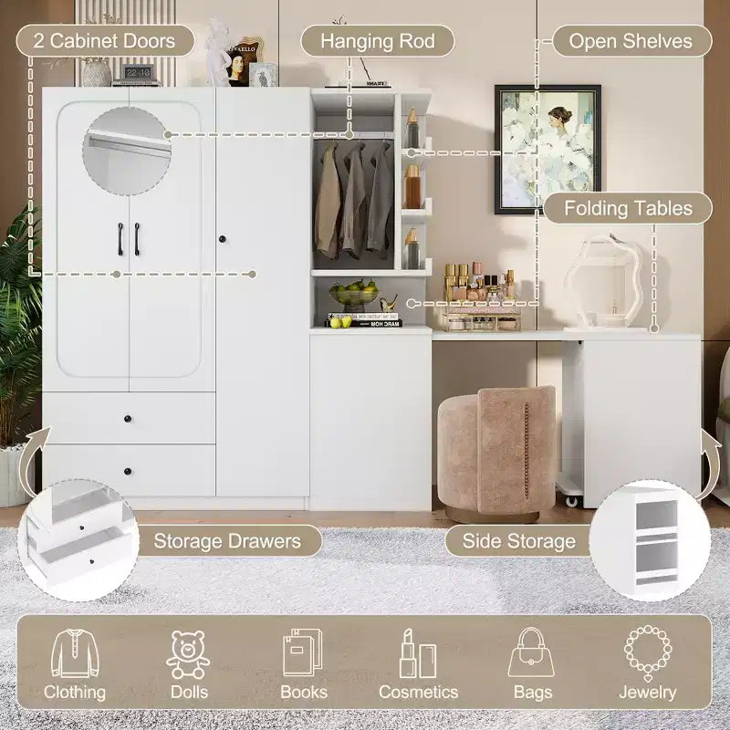 Armoire multifonctionnelle GDFStudio Phyllis en bois avec bureau convertible