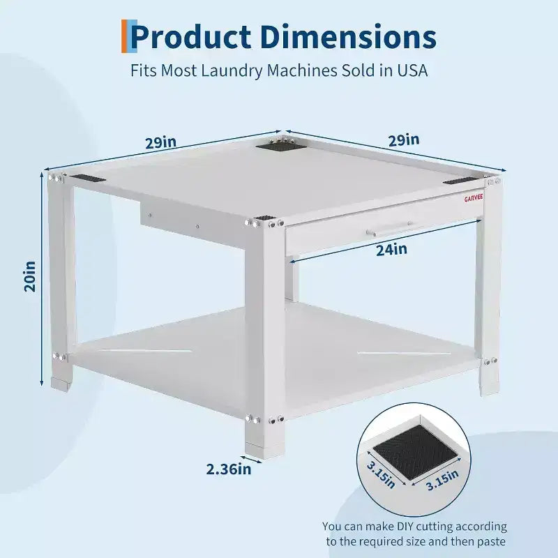 Pieds de laveuse et sécheuse de 29 po de largeur avec panier-étagère, piédestal de lessive de 20 po de hauteur avec patins anti-vibrations réglables, capacité de 800 lb, noir