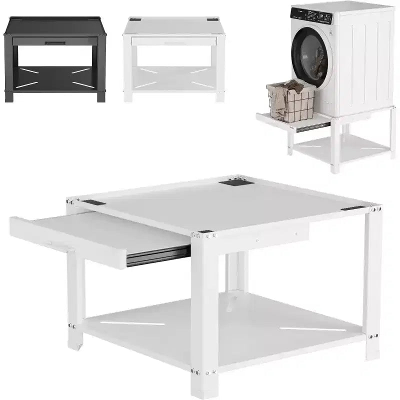 Pieds de laveuse et sécheuse de 29 po de largeur avec panier-étagère, piédestal de lessive de 20 po de hauteur avec patins anti-vibrations réglables, capacité de 800 lb, noir