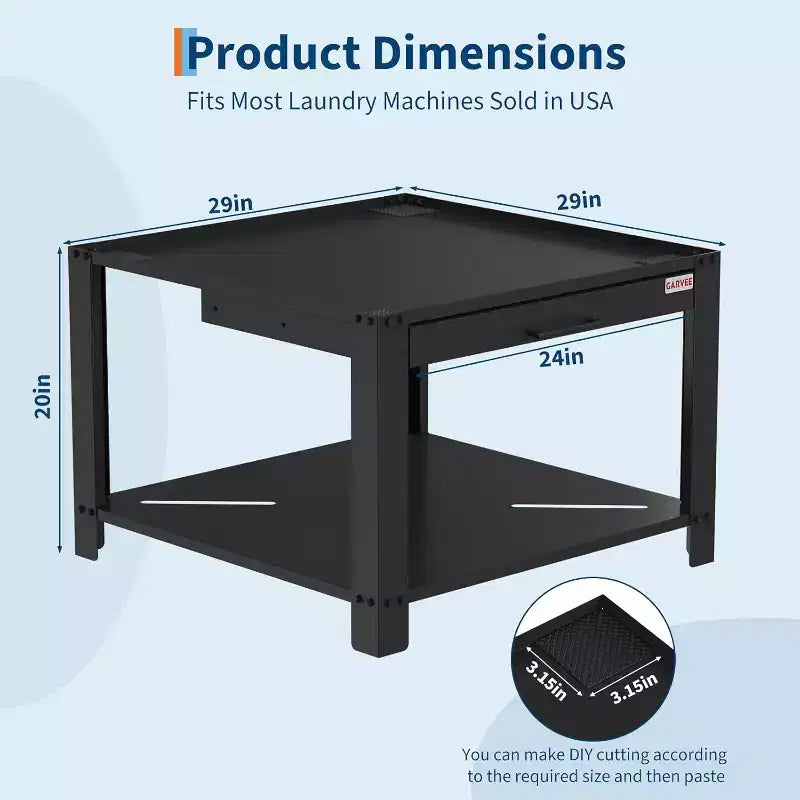 Pieds de laveuse et sécheuse de 29 po de largeur avec panier-étagère, piédestal de lessive de 20 po de hauteur avec patins anti-vibrations réglables, capacité de 800 lb, noir