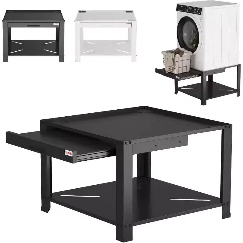 Pieds de laveuse et sécheuse de 29 po de largeur avec panier-étagère, piédestal de lessive de 20 po de hauteur avec patins anti-vibrations réglables, capacité de 800 lb, noir