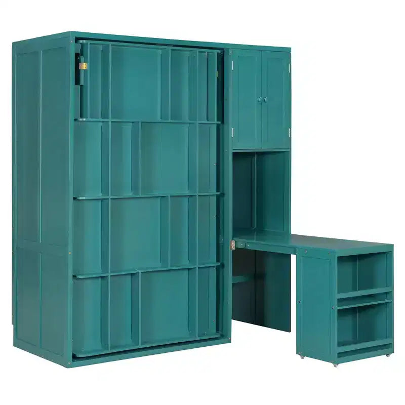 Lit mural Luxystar double avec bureau, armoire de rangement et bibliothèque