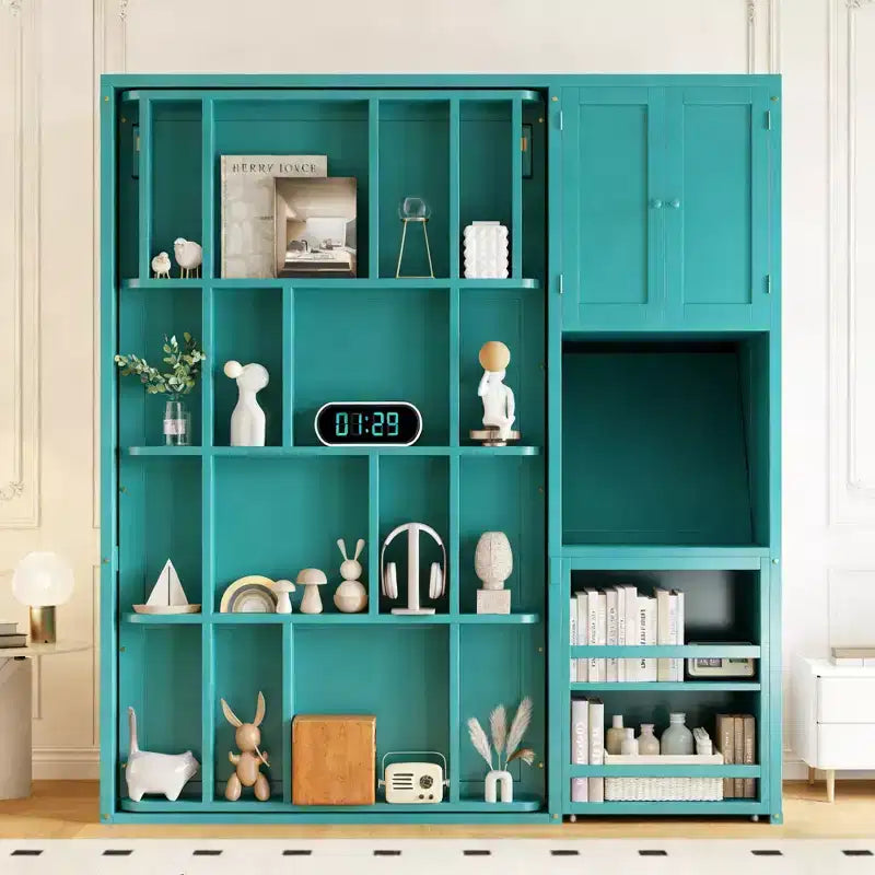 Lit mural Luxystar double avec bureau, armoire de rangement et bibliothèque