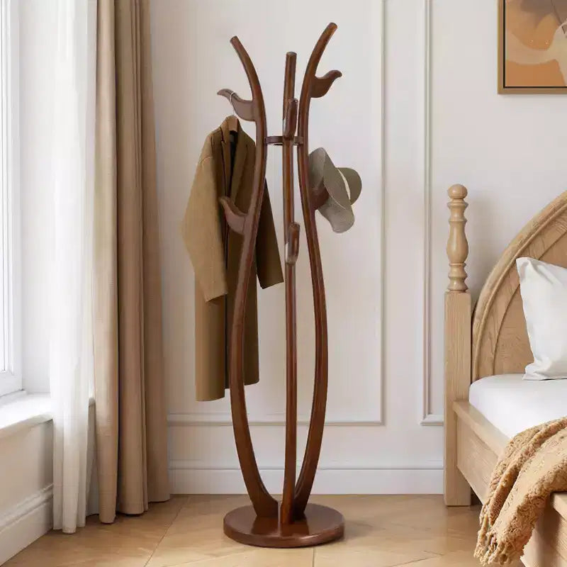 Bekrvio Portemanteau créatif en forme de S autoportant en bois massif avec 6 crochets et base ronde stable, pour manteaux, chapeaux et sacs