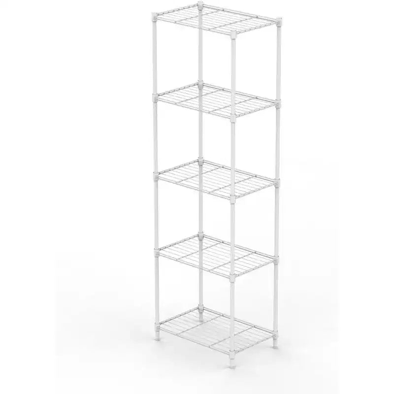 5-Tier Slim Metal Wire Shelving Unit, Adjustable Standing Rack with Leveling Feet for Pantry Kitchen Laundry, White 13.78D x 17.72W x 55.12H