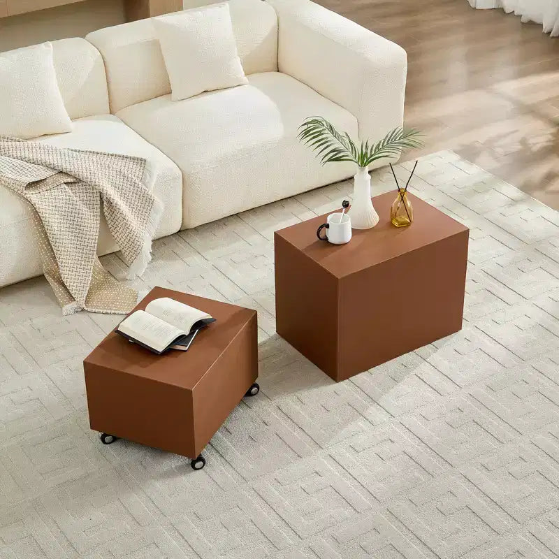 GDFStudio Verdan Moderne Ensemble de 2 Tables d'Appoint Rectangulaires en Cuir Sellier et Bois