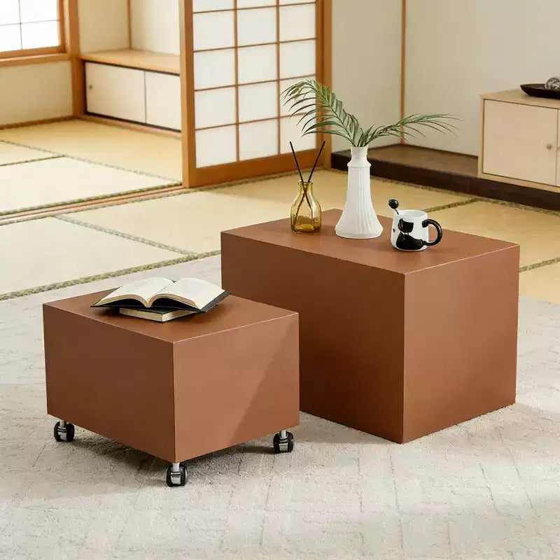 GDFStudio Verdan Moderne Ensemble de 2 Tables d'Appoint Rectangulaires en Cuir Sellier et Bois