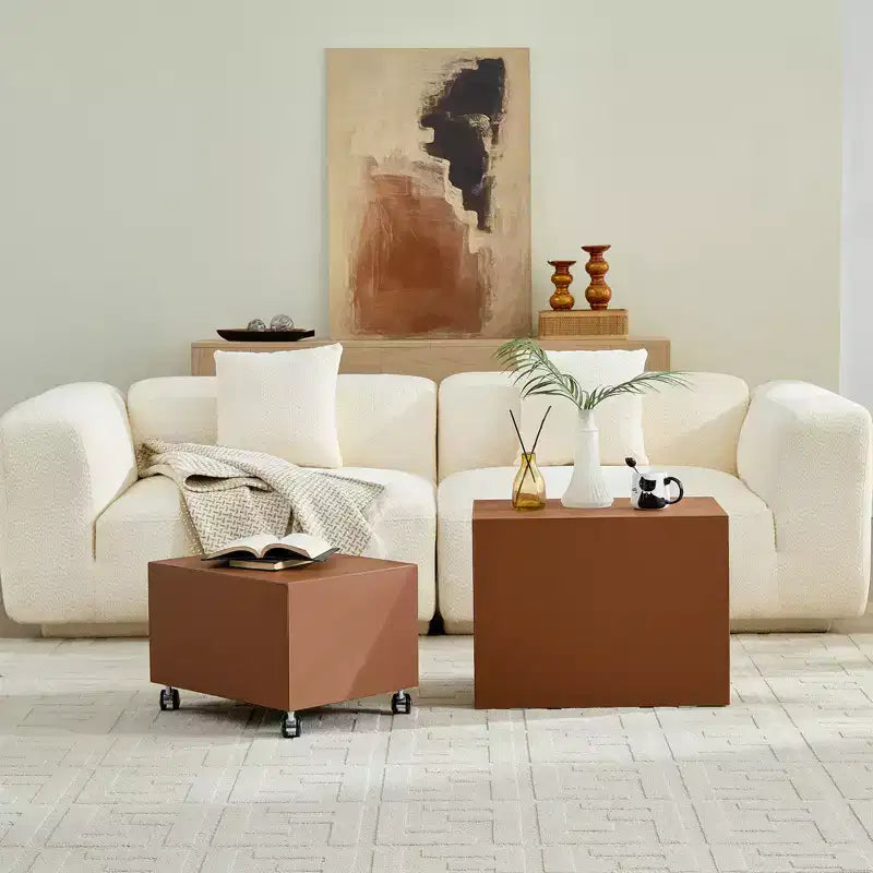 GDFStudio Verdan Moderne Ensemble de 2 Tables d'Appoint Rectangulaires en Cuir Sellier et Bois