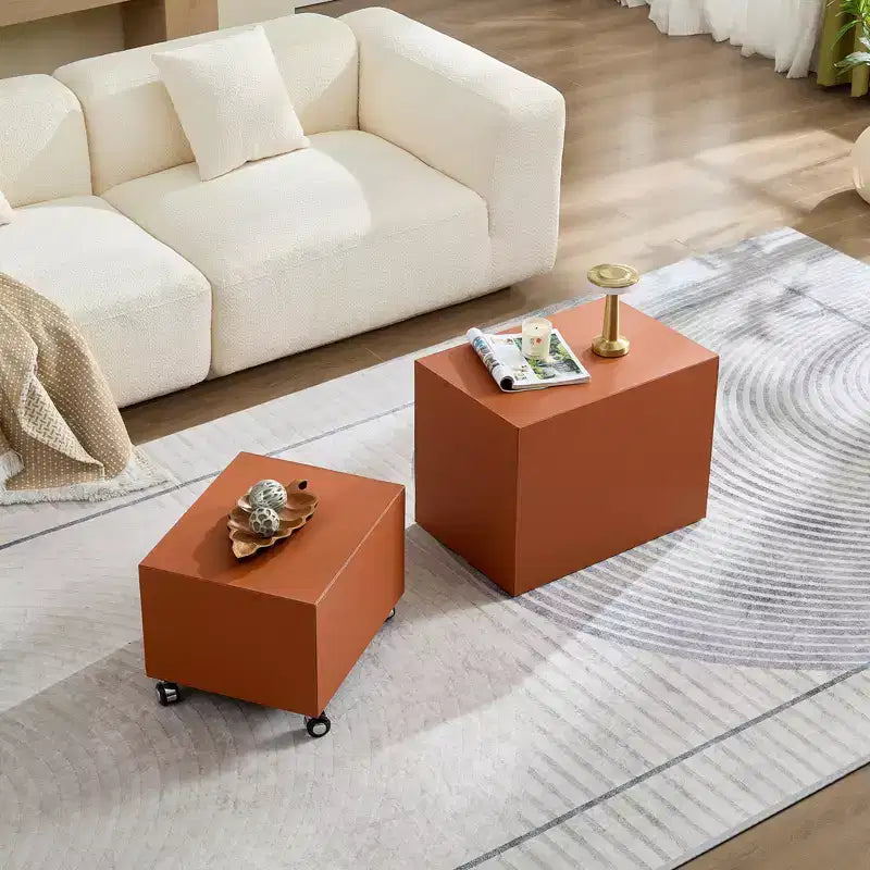 GDFStudio Verdan Moderne Ensemble de 2 Tables d'Appoint Rectangulaires en Cuir Sellier et Bois