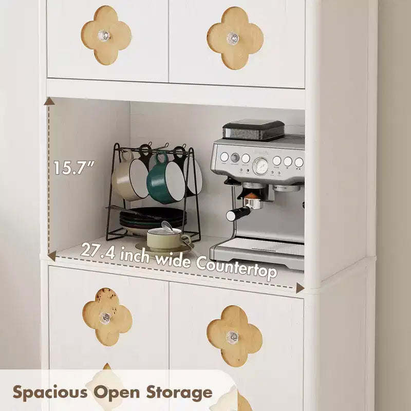Meuble de cuisine garde-manger, armoire de rangement haute de 183 cm avec plan de travail, buffet en bois autoportant avec porte sculptée et poignée en cristal, pour salle à manger