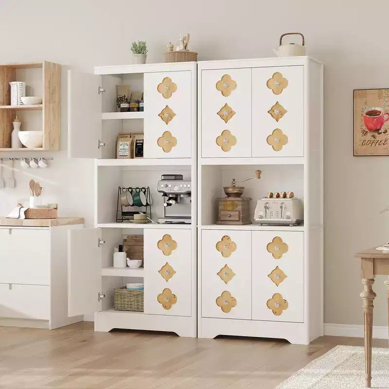 Meuble de cuisine garde-manger, armoire de rangement haute de 183 cm avec plan de travail, buffet en bois autoportant avec porte sculptée et poignée en cristal, pour salle à manger