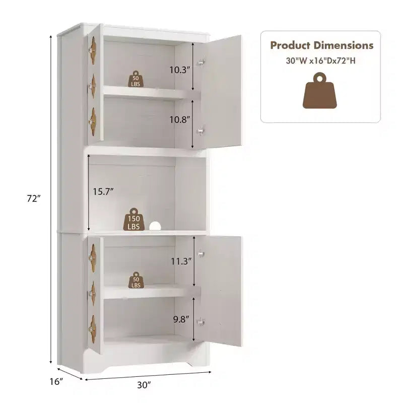 Meuble de cuisine garde-manger, armoire de rangement haute de 183 cm avec plan de travail, buffet en bois autoportant avec porte sculptée et poignée en cristal, pour salle à manger