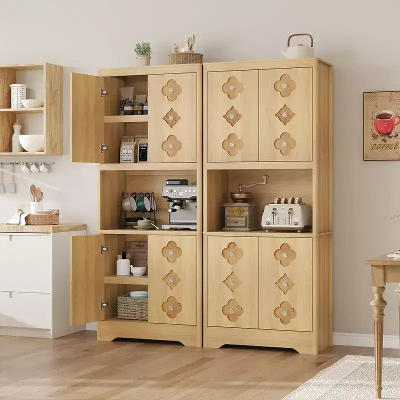 Meuble de cuisine garde-manger, armoire de rangement haute de 183 cm avec plan de travail, buffet en bois autoportant avec porte sculptée et poignée en cristal, pour salle à manger