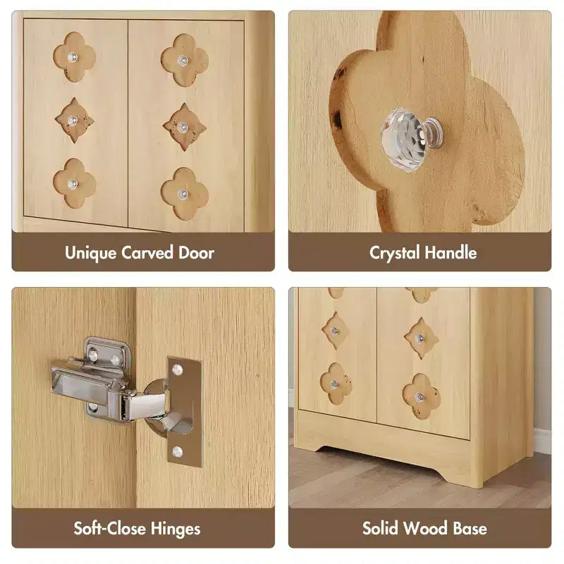 Meuble de cuisine garde-manger, armoire de rangement haute de 183 cm avec plan de travail, buffet en bois autoportant avec porte sculptée et poignée en cristal, pour salle à manger
