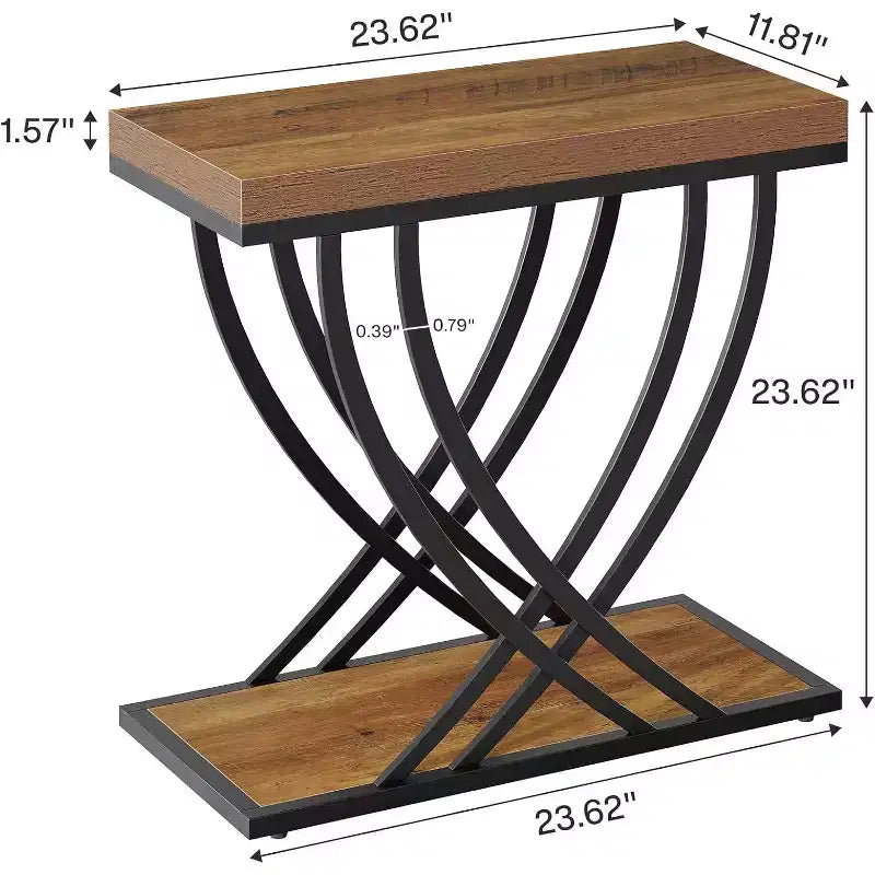 Lot de 2 tables d'appoint Lantine : tables d'appoint industrielles étroites à 2 niveaux avec cadre en métal, marron rustique, idéales pour le salon, la chambre, les petits espaces.