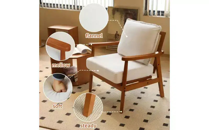 Fauteuil d'appoint moderne avec structure en bois massif et coussin en tissu moelleux, assise polyvalente pour salon, chambre à coucher