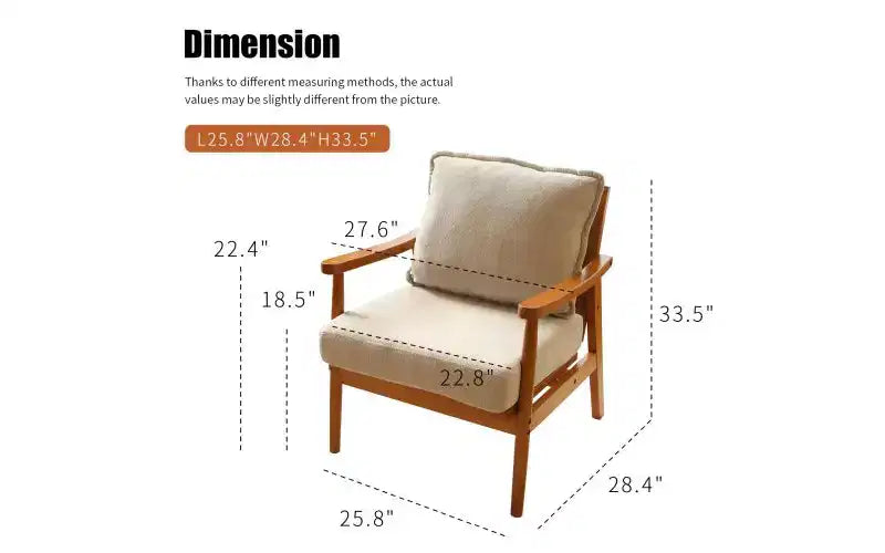 Fauteuil d'appoint moderne avec structure en bois massif et coussin en tissu moelleux, assise polyvalente pour salon, chambre à coucher