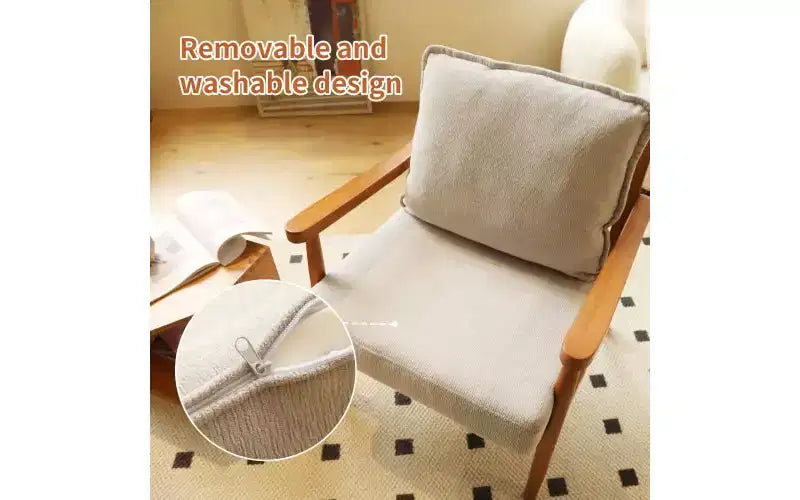 Fauteuil d'appoint moderne avec structure en bois massif et coussin en tissu moelleux, assise polyvalente pour salon, chambre à coucher