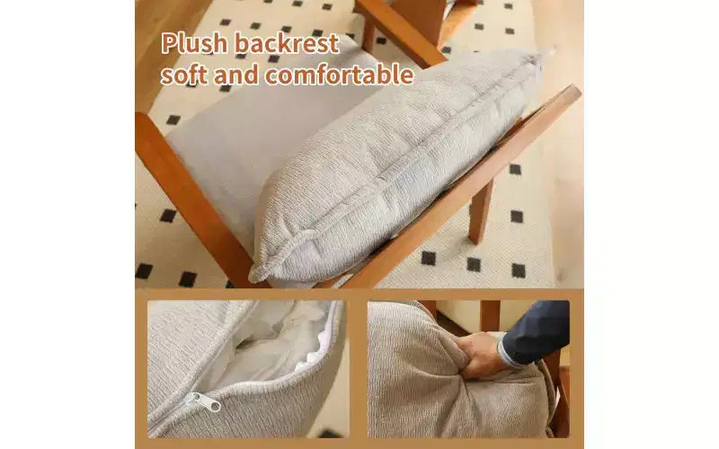 Fauteuil d'appoint moderne avec structure en bois massif et coussin en tissu moelleux, assise polyvalente pour salon, chambre à coucher