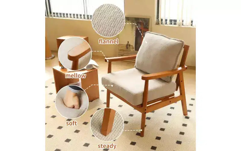 Fauteuil d'appoint moderne avec structure en bois massif et coussin en tissu moelleux, assise polyvalente pour salon, chambre à coucher