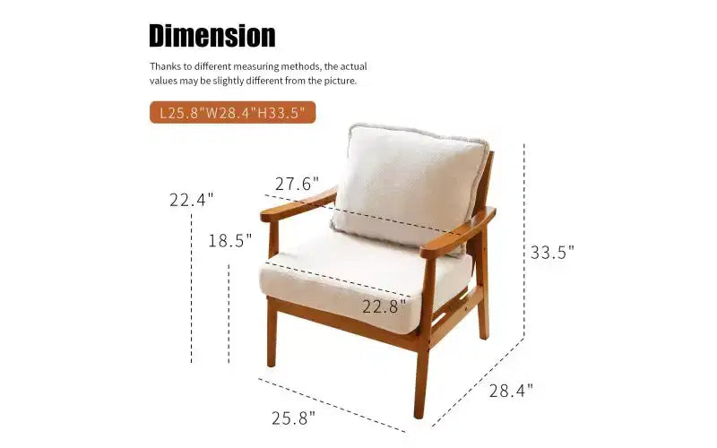 Fauteuil d'appoint moderne avec structure en bois massif et coussin en tissu moelleux, assise polyvalente pour salon, chambre à coucher