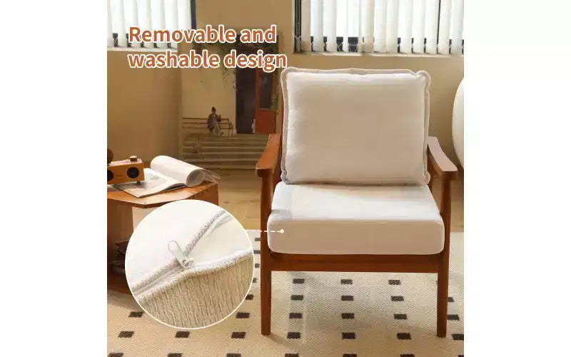 Fauteuil d'appoint moderne avec structure en bois massif et coussin en tissu moelleux, assise polyvalente pour salon, chambre à coucher