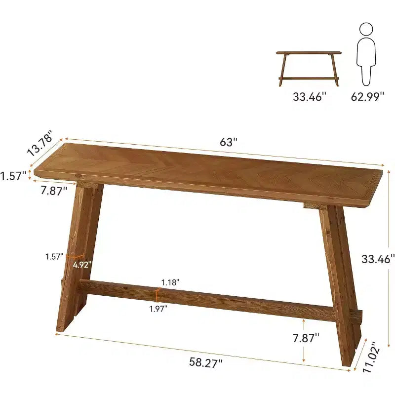 Lantine – Console en bois massif pour entrée, table de canapé de ferme de 63 po de long pour salon, entrée, couloir, hall d'accueil