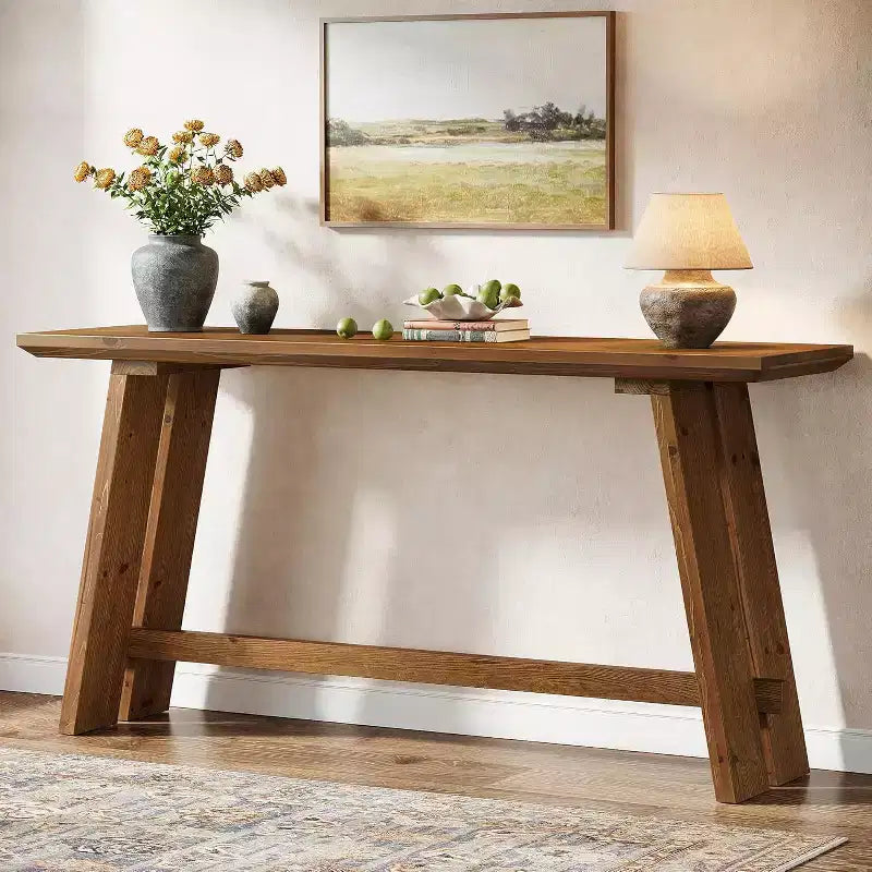 Lantine – Console en bois massif pour entrée, table de canapé de ferme de 63 po de long pour salon, entrée, couloir, hall d'accueil
