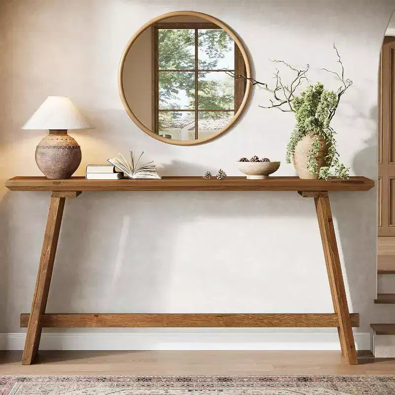 Lantine – Console en bois massif pour entrée, table de canapé de ferme de 63 po de long pour salon, entrée, couloir, hall d'accueil