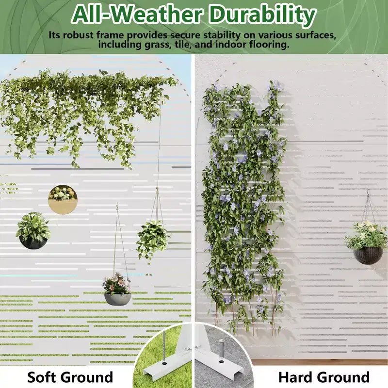 Dovelina 72H x 47W Écran d'intimité extérieur en métal arqué Panneaux de clôture autoportants Blanc/Marron pour Jardin Patio Terrasse Cour