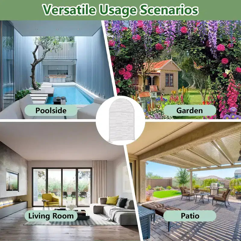 Dovelina 72H x 47W Écran d'intimité extérieur en métal arqué Panneaux de clôture autoportants Blanc/Marron pour Jardin Patio Terrasse Cour