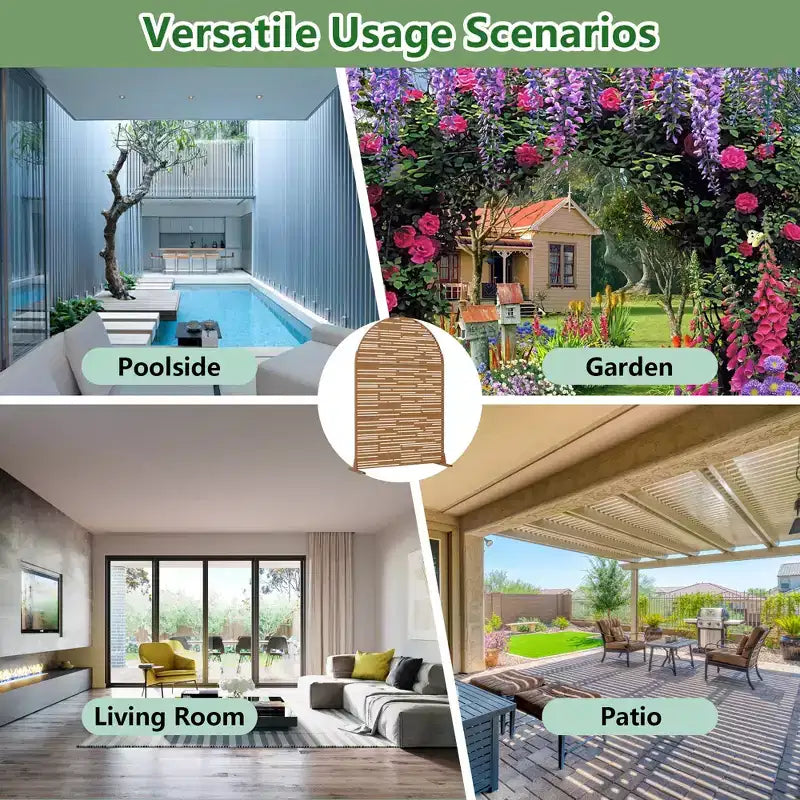 Dovelina 72H x 47W Écran d'intimité extérieur en métal arqué Panneaux de clôture autoportants Blanc/Marron pour Jardin Patio Terrasse Cour