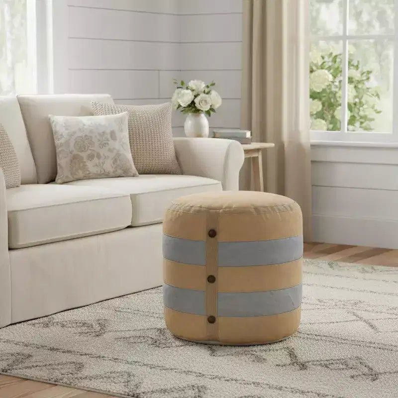HomeRoots Pouf Ottoman Cylindrique Rayé en Coton Marron Clair 16